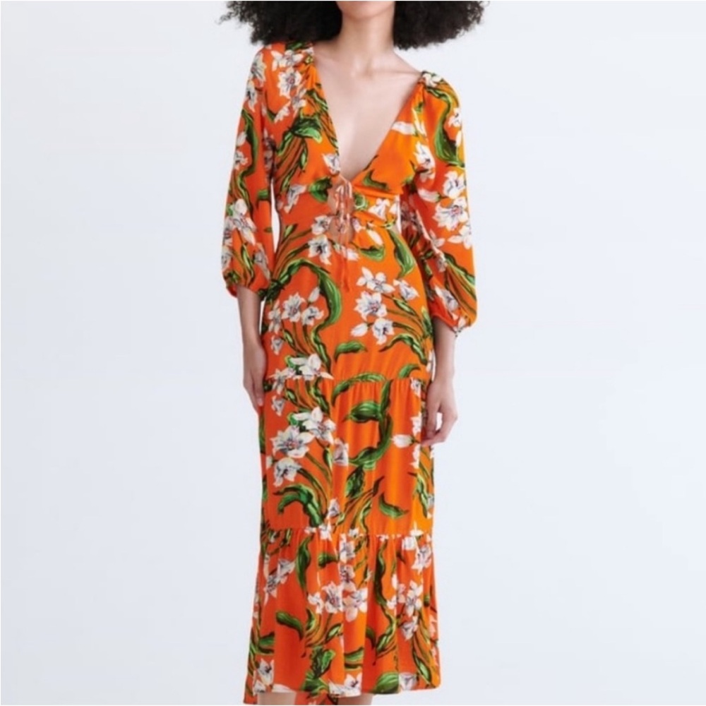 Zara Orange Floral Maxi Dress